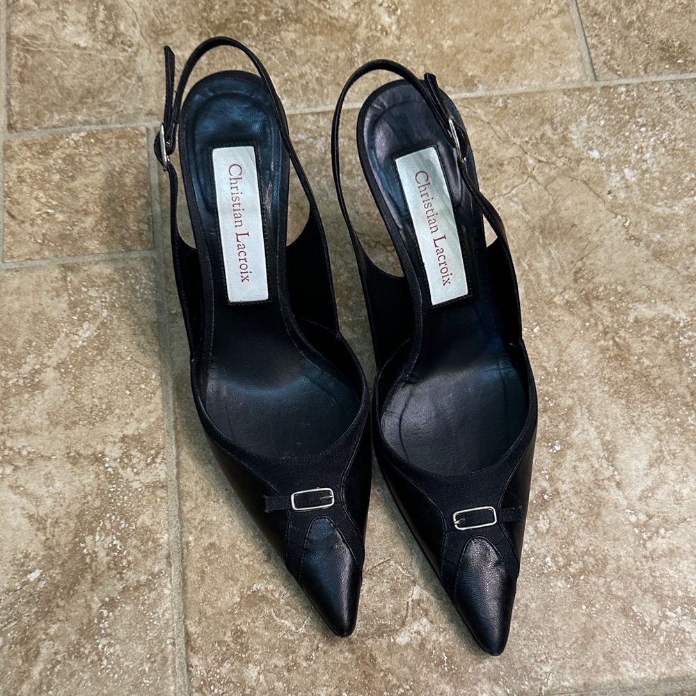 Christian Lacroix Black Pointed Heels. Made in Italy.